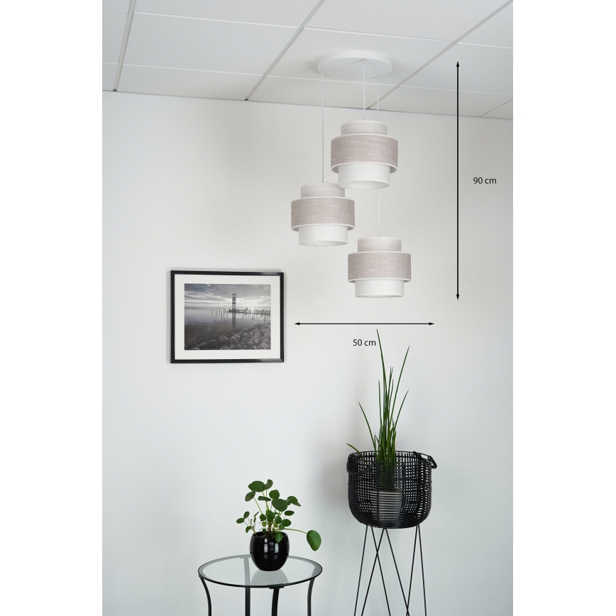 Brilagi - Ljuskrona med textilsladd DOVER SPACE 3xE27/15W/230V grå/grädde