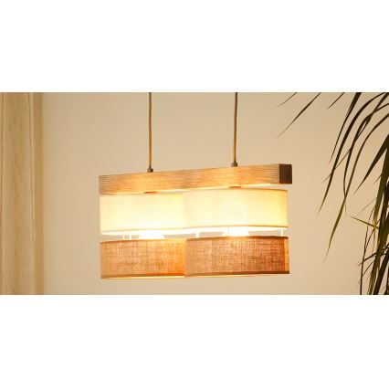 Brilagi - Ljuskrona med textilsladd FOREST 2xE27/15W/230V tall/beige/grädde