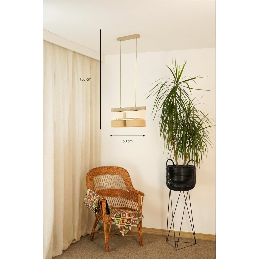 Brilagi - Ljuskrona med textilsladd FOREST 2xE27/15W/230V tall/beige/grädde