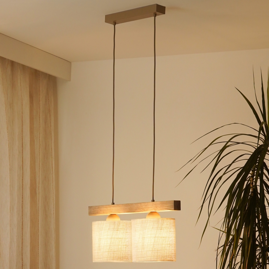 Brilagi - Ljuskrona med textilsladd FOREST 2xE27/15W/230V tall/brun/grädde