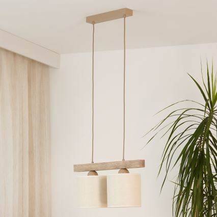 Brilagi - Ljuskrona med textilsladd FOREST 2xE27/15W/230V tall/brun/grädde