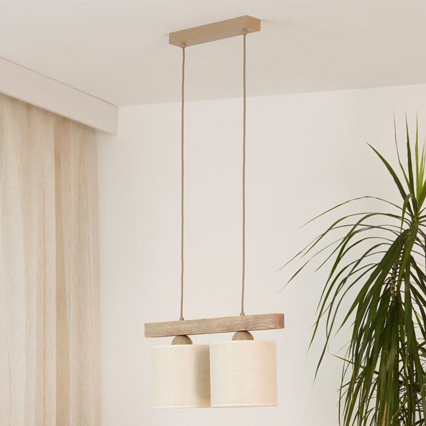 Brilagi - Ljuskrona med textilsladd FOREST 2xE27/15W/230V tall/brun/grädde