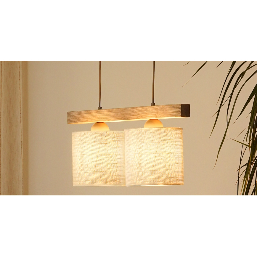 Brilagi - Ljuskrona med textilsladd FOREST 2xE27/15W/230V tall/brun/grädde