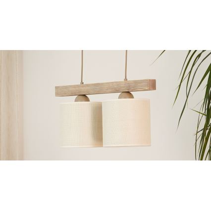 Brilagi - Ljuskrona med textilsladd FOREST 2xE27/15W/230V tall/brun/grädde
