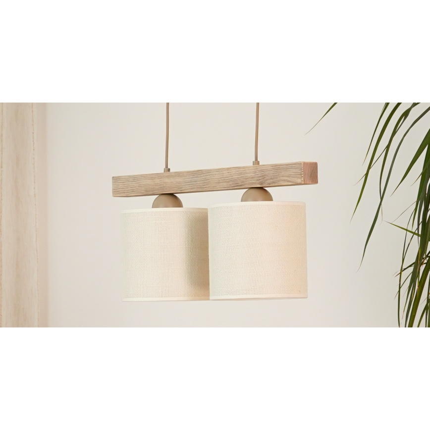 Brilagi - Ljuskrona med textilsladd FOREST 2xE27/15W/230V tall/brun/grädde