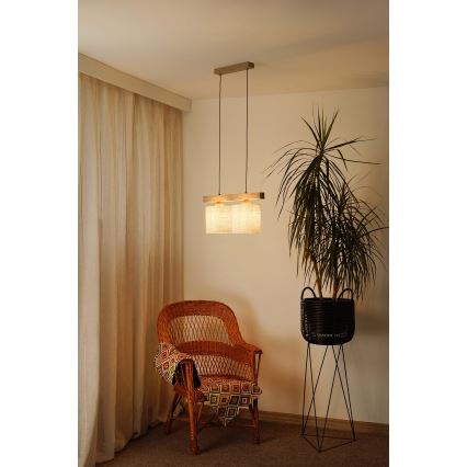 Brilagi - Ljuskrona med textilsladd FOREST 2xE27/15W/230V tall/brun/grädde