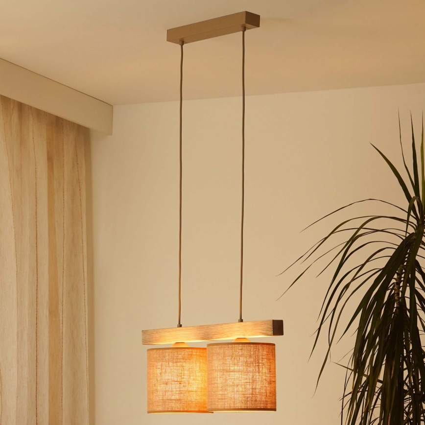 Brilagi - Ljuskrona med textilsladd FOREST 2xE27/15W/230V tall/brun