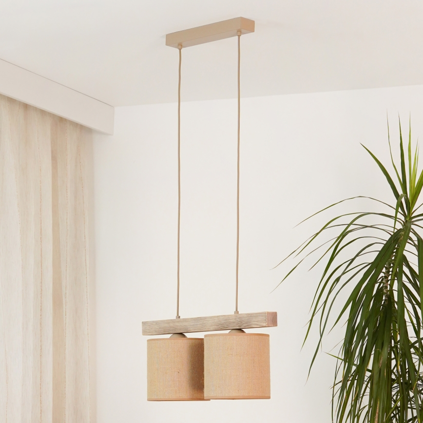 Brilagi - Ljuskrona med textilsladd FOREST 2xE27/15W/230V tall/brun