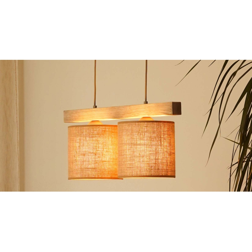 Brilagi - Ljuskrona med textilsladd FOREST 2xE27/15W/230V tall/brun
