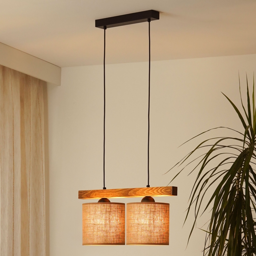 Brilagi - Ljuskrona med textilsladd FOREST 2xE27/15W/230V tall/brun/svart