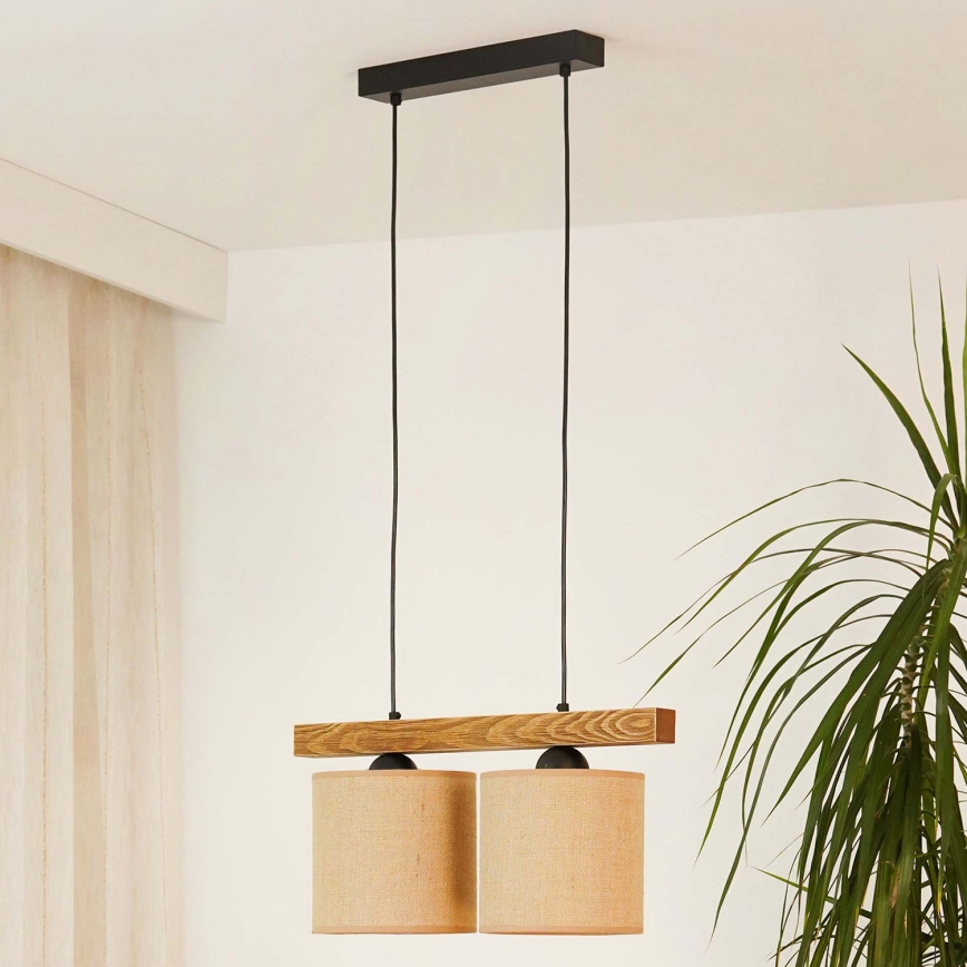 Brilagi - Ljuskrona med textilsladd FOREST 2xE27/15W/230V tall/brun/svart