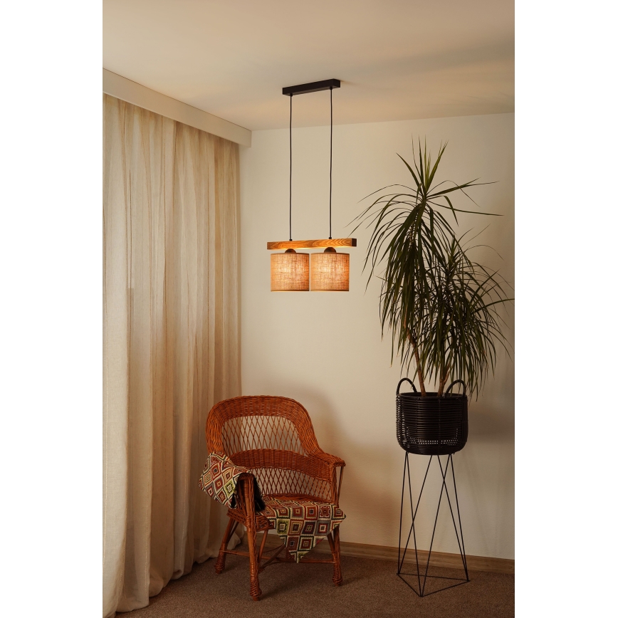 Brilagi - Ljuskrona med textilsladd FOREST 2xE27/15W/230V tall/brun/svart