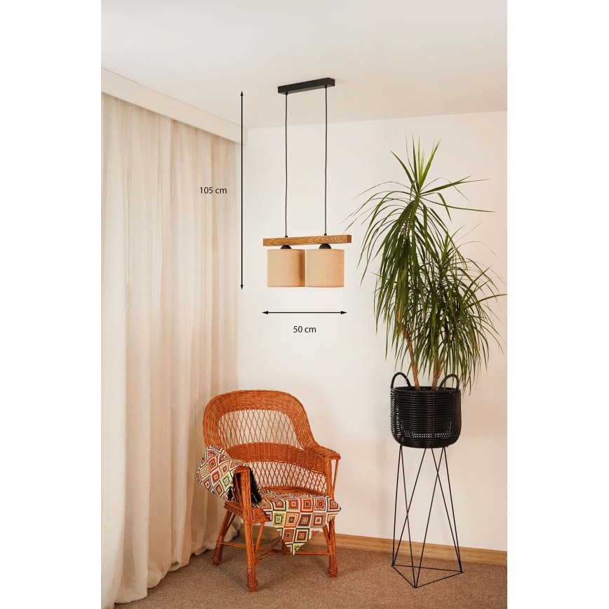 Brilagi - Ljuskrona med textilsladd FOREST 2xE27/15W/230V tall/brun/svart
