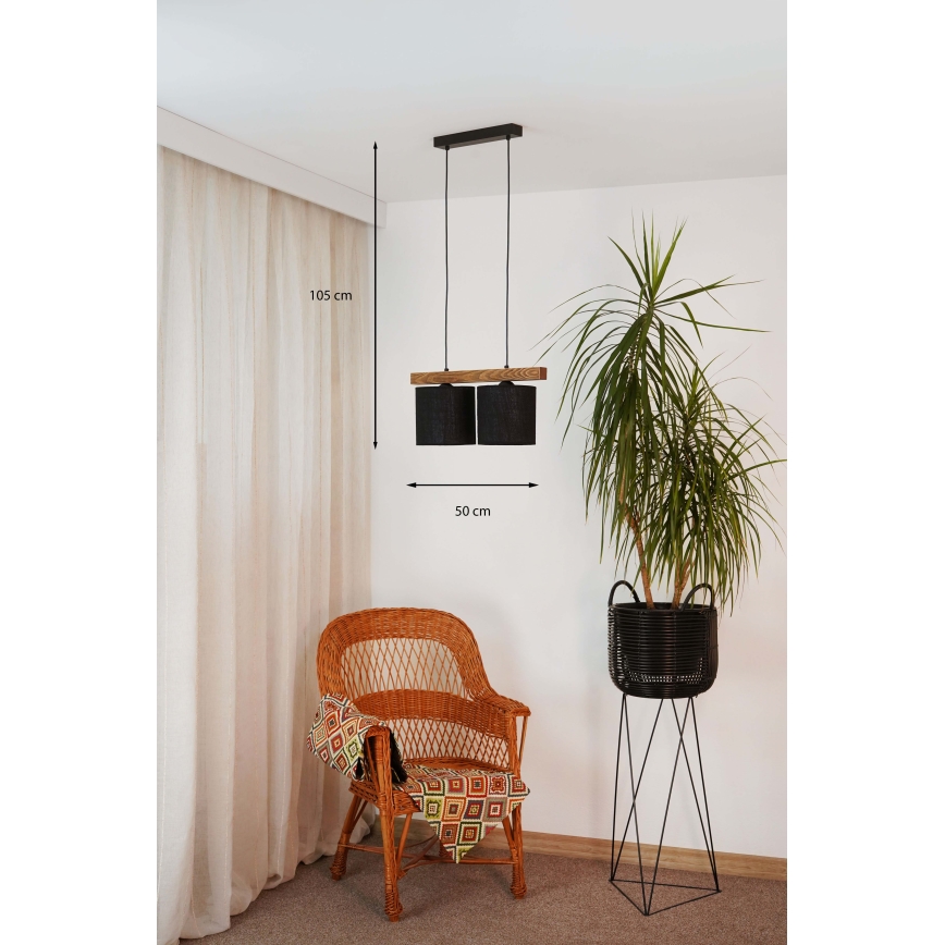 Brilagi - Ljuskrona med textilsladd FOREST 2xE27/15W/230V tall/svart