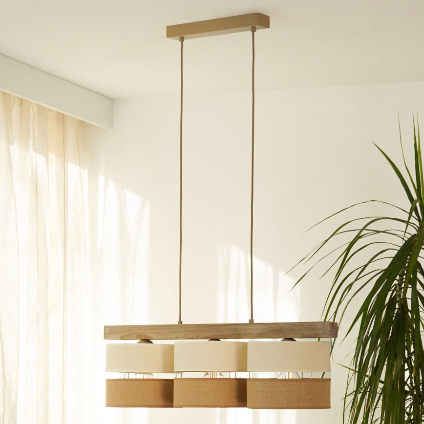Brilagi - Ljuskrona med textilsladd FOREST 3xE27/15W/230V tall/beige/grädde