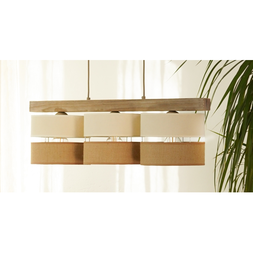 Brilagi - Ljuskrona med textilsladd FOREST 3xE27/15W/230V tall/beige/grädde