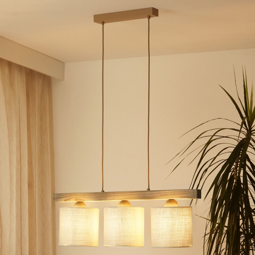 Brilagi - Ljuskrona med textilsladd FOREST 3xE27/15W/230V tall/brun/grädde