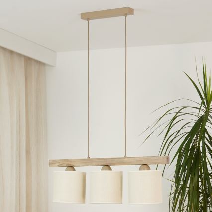 Brilagi - Ljuskrona med textilsladd FOREST 3xE27/15W/230V tall/brun/grädde