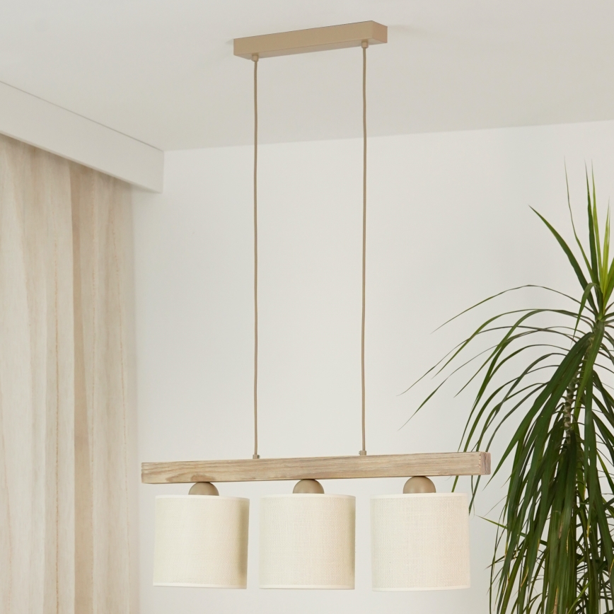 Brilagi - Ljuskrona med textilsladd FOREST 3xE27/15W/230V tall/brun/grädde