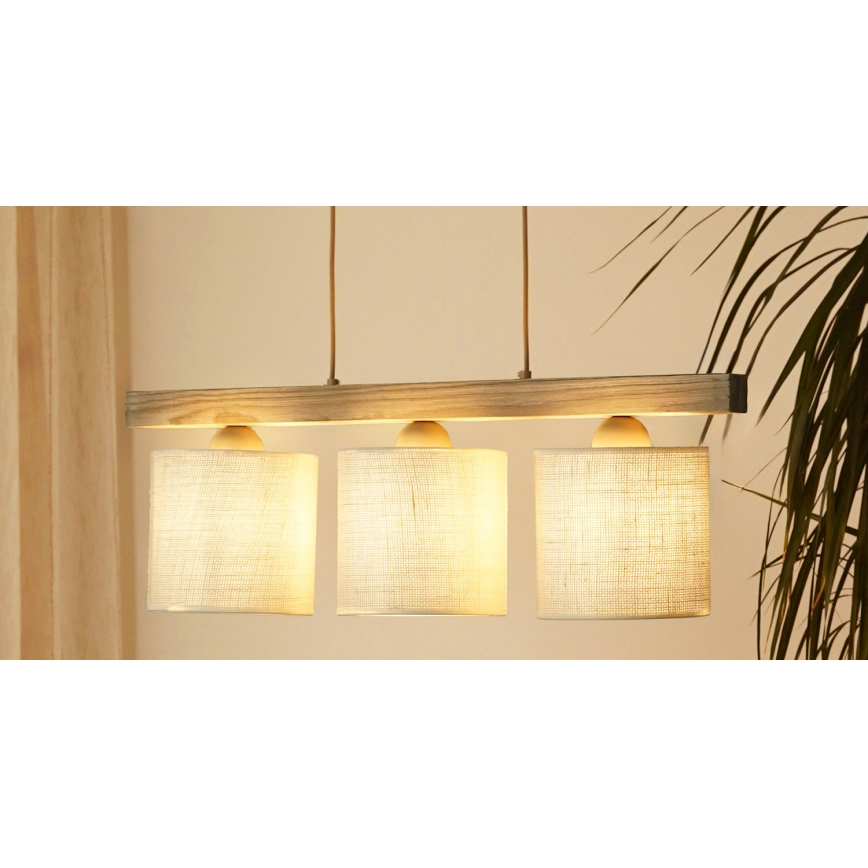 Brilagi - Ljuskrona med textilsladd FOREST 3xE27/15W/230V tall/brun/grädde