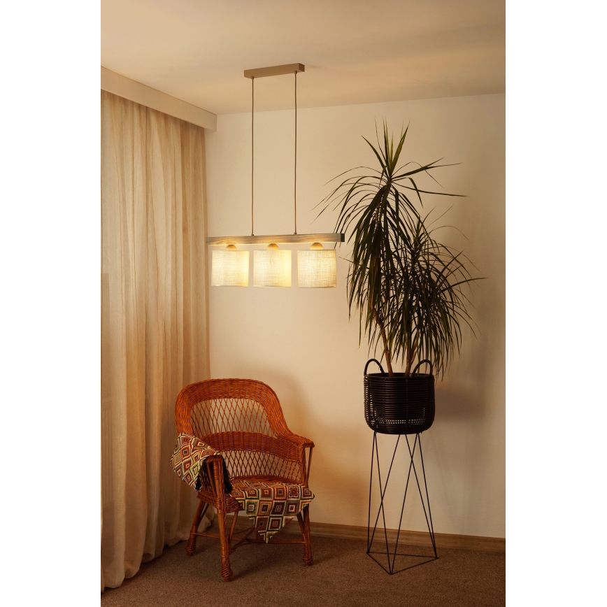 Brilagi - Ljuskrona med textilsladd FOREST 3xE27/15W/230V tall/brun/grädde
