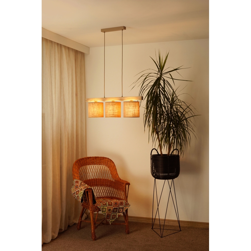 Brilagi - Ljuskrona med textilsladd FOREST 3xE27/15W/230V tall/brun