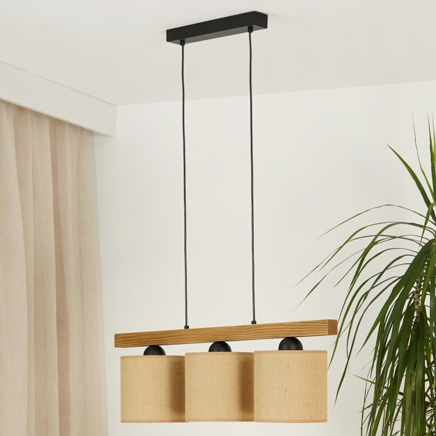 Brilagi - Ljuskrona med textilsladd FOREST 3xE27/15W/230V tall/brun/svart