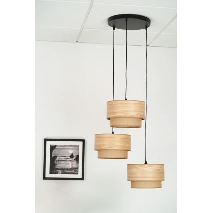 Brilagi - Ljuskrona med textilsladd MONTANA BOHO 3xE27/15W/230V brun/svart