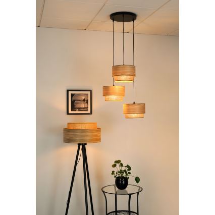 Brilagi - Ljuskrona med textilsladd MONTANA BOHO 3xE27/15W/230V brun/svart