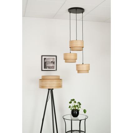 Brilagi - Ljuskrona med textilsladd MONTANA BOHO 3xE27/15W/230V brun/svart