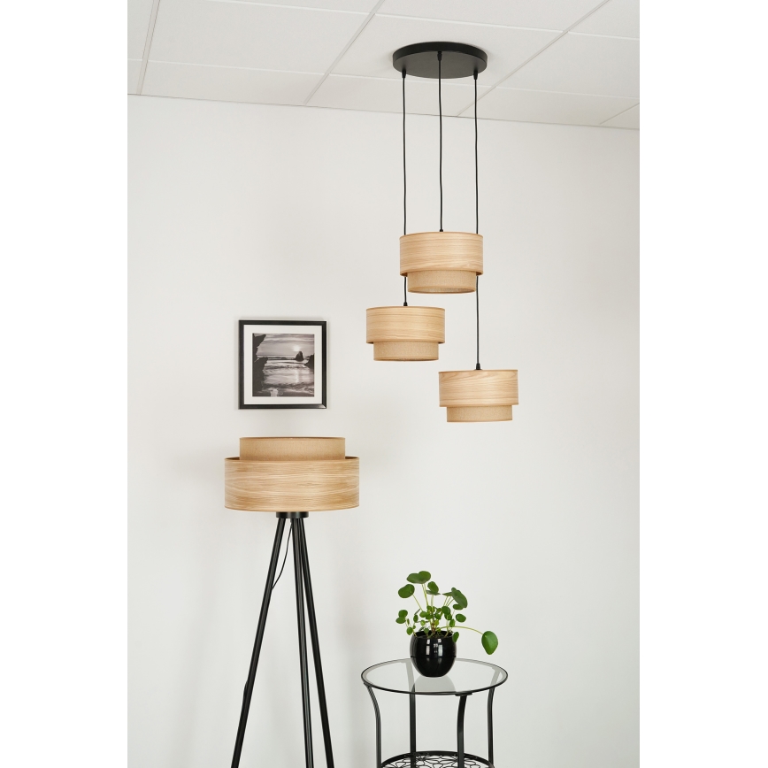 Brilagi - Ljuskrona med textilsladd MONTANA BOHO 3xE27/15W/230V brun/svart