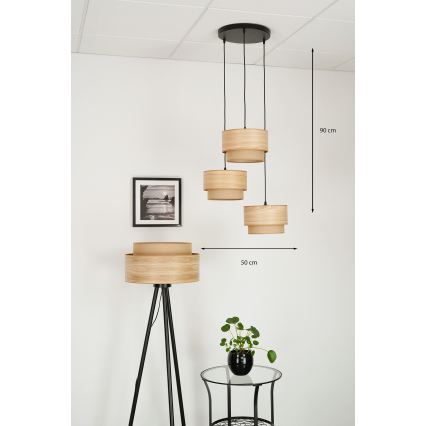 Brilagi - Ljuskrona med textilsladd MONTANA BOHO 3xE27/15W/230V brun/svart
