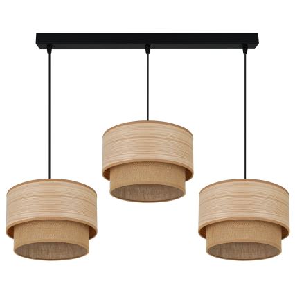 Brilagi - Ljuskrona med textilsladd MONTANA BOHO 3xE27/15W/230V brun/svart