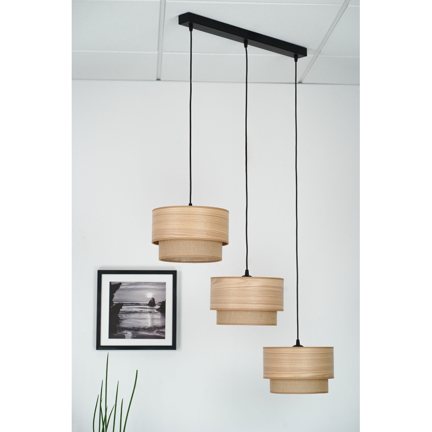 Brilagi - Ljuskrona med textilsladd MONTANA BOHO 3xE27/15W/230V brun/svart