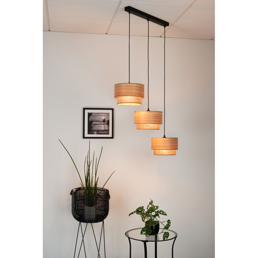 Brilagi - Ljuskrona med textilsladd MONTANA BOHO 3xE27/15W/230V brun/svart