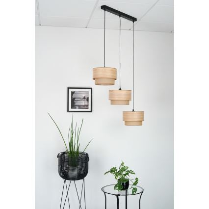 Brilagi - Ljuskrona med textilsladd MONTANA BOHO 3xE27/15W/230V brun/svart