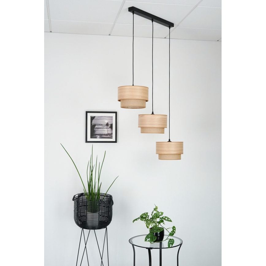 Brilagi - Ljuskrona med textilsladd MONTANA BOHO 3xE27/15W/230V brun/svart