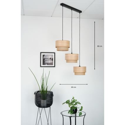 Brilagi - Ljuskrona med textilsladd MONTANA BOHO 3xE27/15W/230V brun/svart
