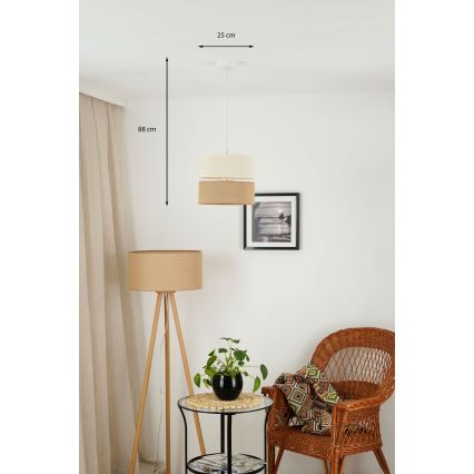 Brilagi - Ljuskrona med textilsladd ROYAL YUTE 1xE27/15W/230V diameter 25 cm beige/grädde