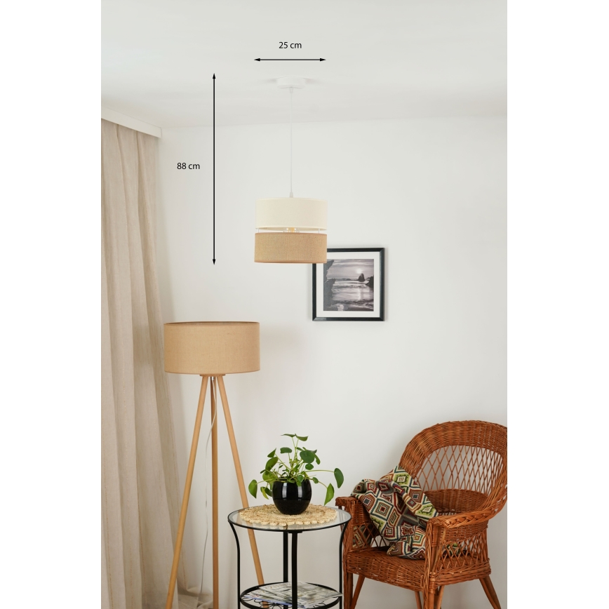 Brilagi - Ljuskrona med textilsladd ROYAL YUTE 1xE27/15W/230V diameter 25 cm beige/grädde