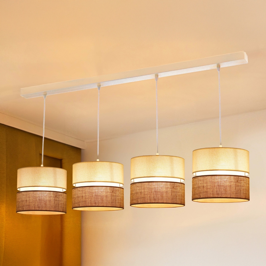 Brilagi - Ljuskrona med textilsladd ROYAL YUTE 4xE27/15W/230V beige/grädde/vit