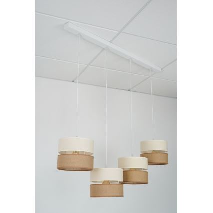 Brilagi - Ljuskrona med textilsladd ROYAL YUTE 4xE27/15W/230V beige/grädde/vit