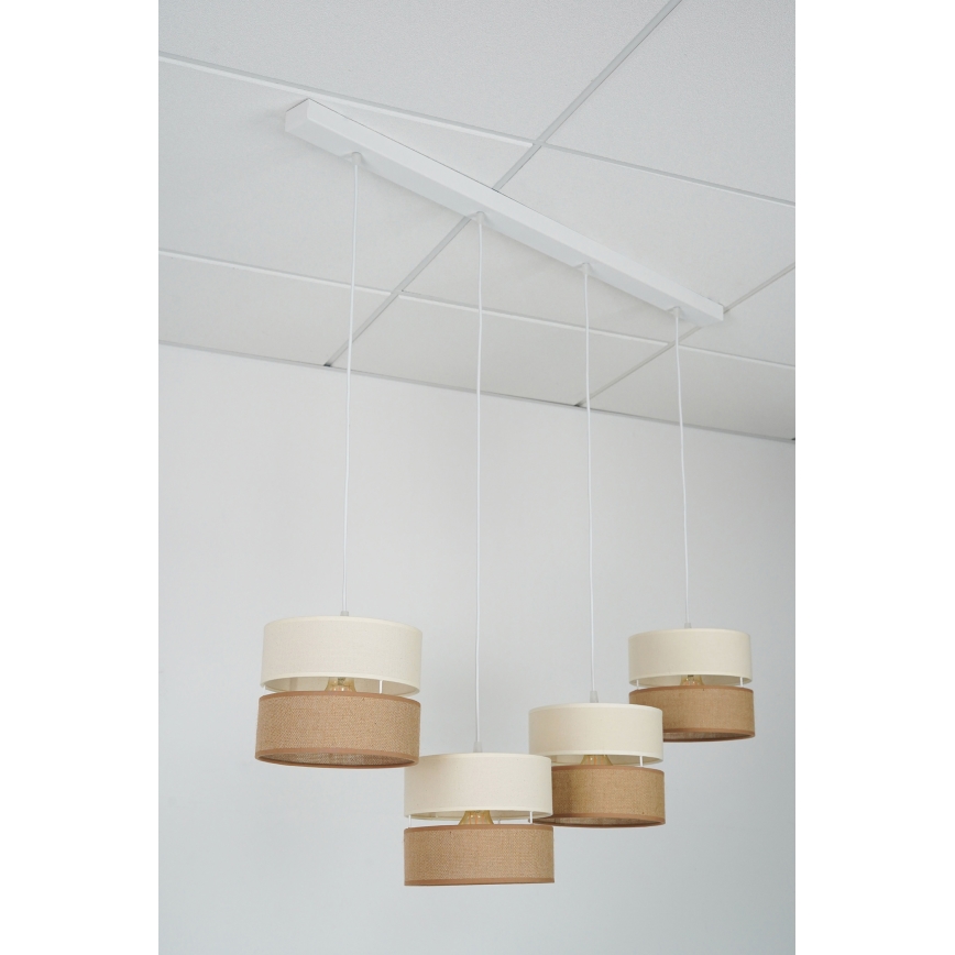 Brilagi - Ljuskrona med textilsladd ROYAL YUTE 4xE27/15W/230V beige/grädde/vit