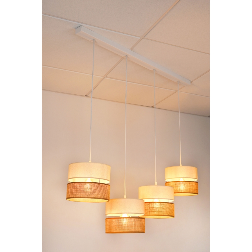 Brilagi - Ljuskrona med textilsladd ROYAL YUTE 4xE27/15W/230V beige/grädde/vit