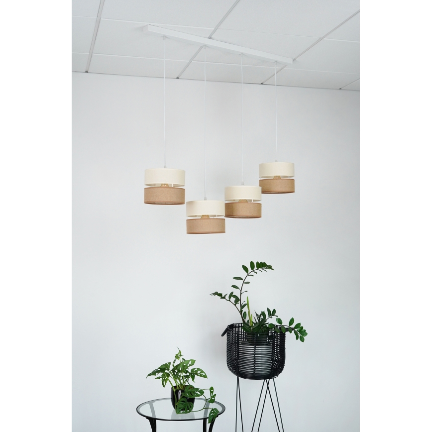 Brilagi - Ljuskrona med textilsladd ROYAL YUTE 4xE27/15W/230V beige/grädde/vit