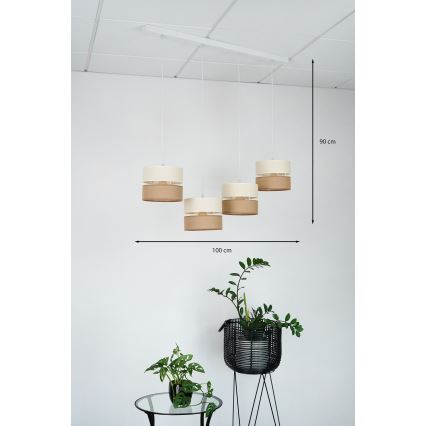 Brilagi - Ljuskrona med textilsladd ROYAL YUTE 4xE27/15W/230V beige/grädde/vit
