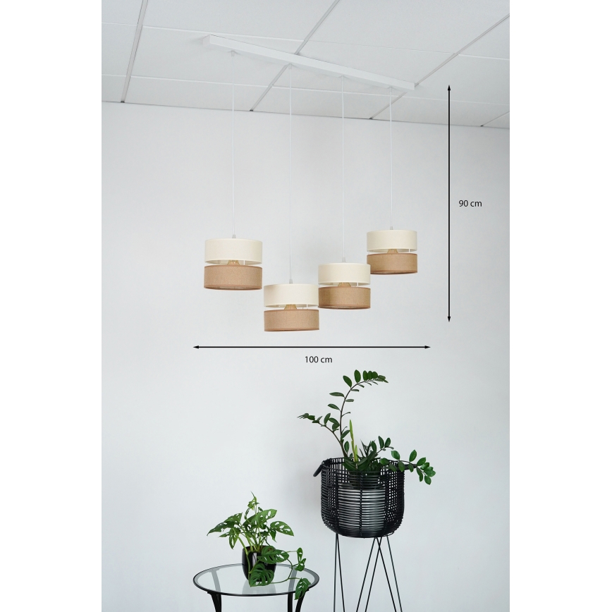 Brilagi - Ljuskrona med textilsladd ROYAL YUTE 4xE27/15W/230V beige/grädde/vit