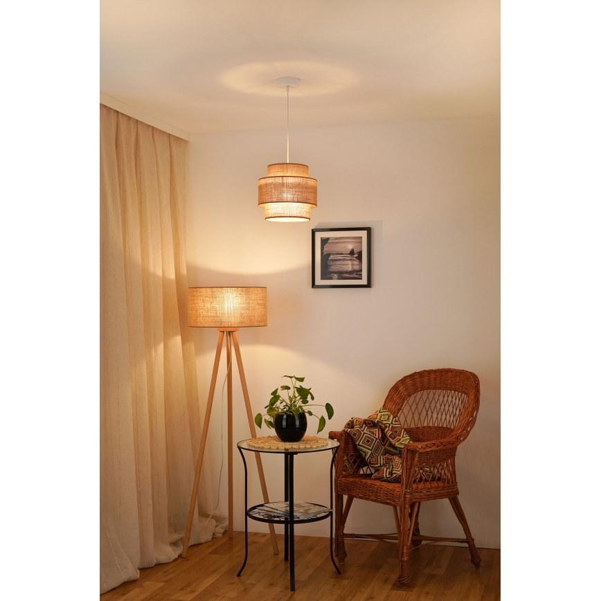 Brilagi - Ljuskrona med textilsladd SPACE YUTE 1xE27/15W/230V diameter 25 cm beige/vit