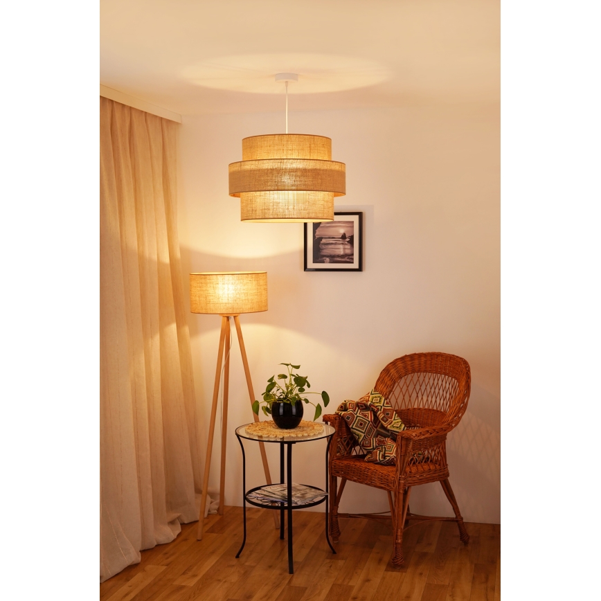 Brilagi - Ljuskrona med textilsladd SPACE YUTE 1xE27/15W/230V diameter 50 cm beige/vit