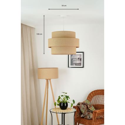 Brilagi - Ljuskrona med textilsladd SPACE YUTE 1xE27/15W/230V diameter 50 cm beige/vit